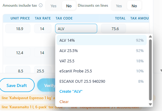 The Clear row in the tax picker